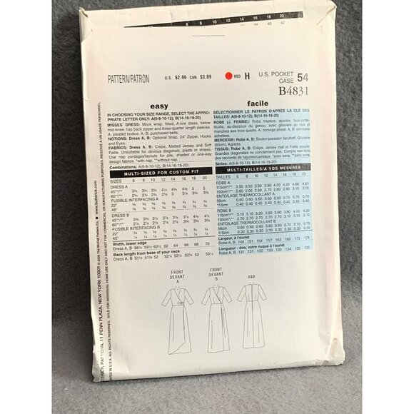See & Sew B4831 Women's Easy Dress Sewing Pattern Sizes 6-8-10-12 - uncut - Picture 2 of 2